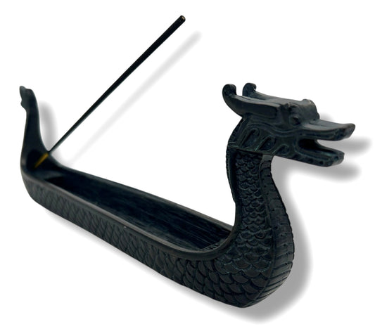 Black Dragon Boat-Style Incense Stick Holder