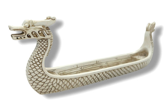 White Dragon Boat-Style Incense Stick Holder