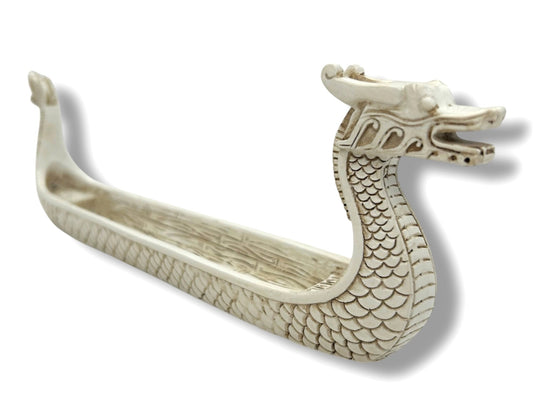 White Dragon Boat-Style Incense Stick Holder