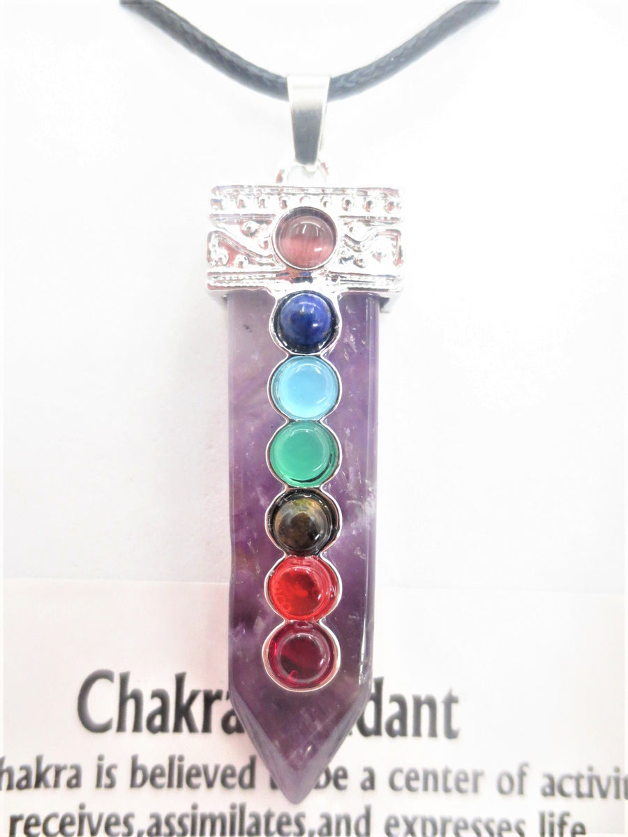 7 Chakra Gemstone Pendant Necklace (I) - Amethyst