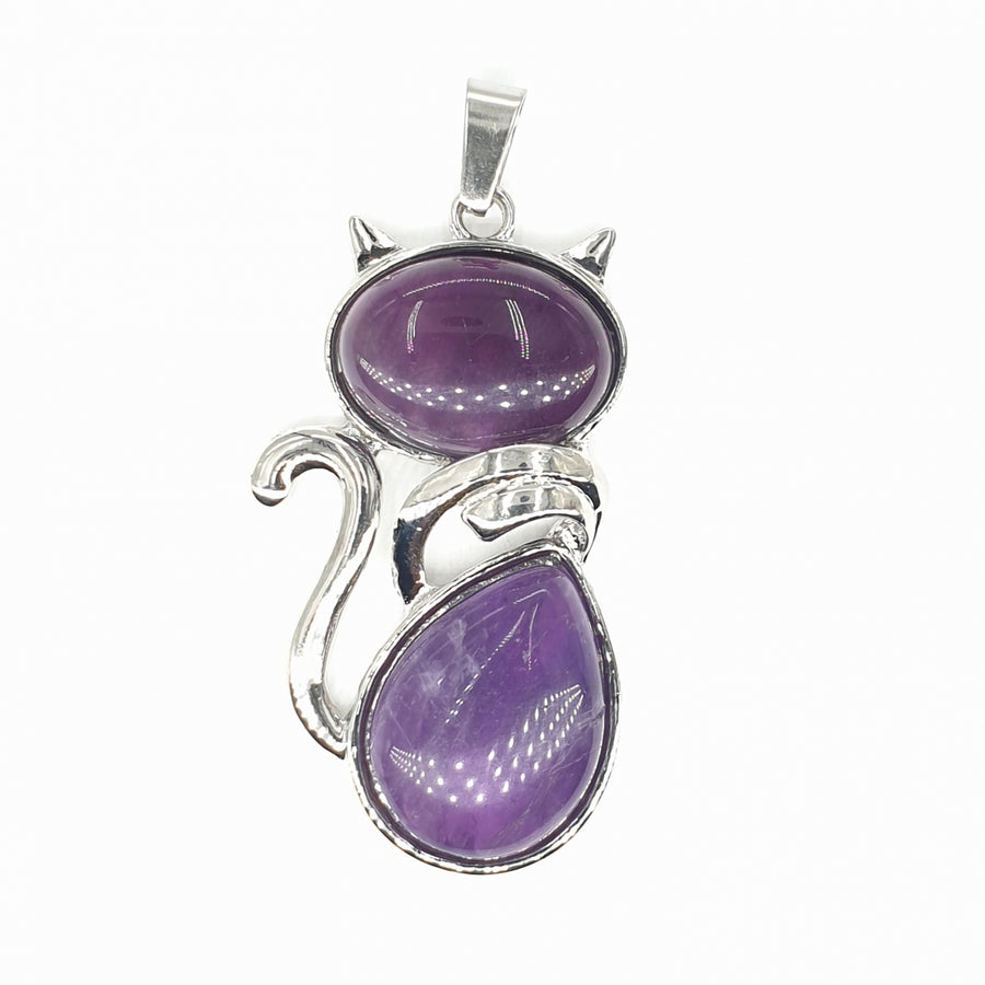 Amethyst Gemstone Cat Pendant