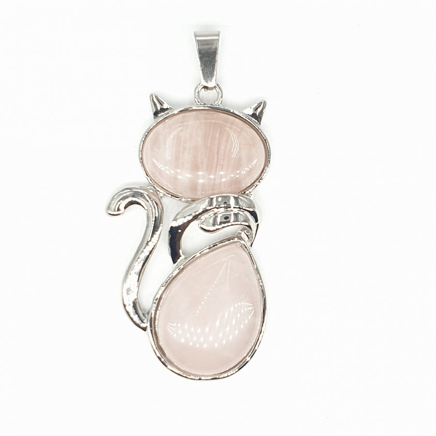 Rose Quartz Gemstone Cat Pendant