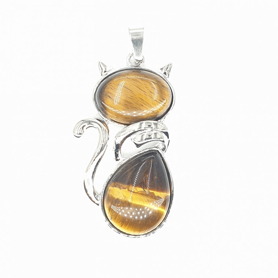 Tiger's Eye Gemstone Cat Pendant