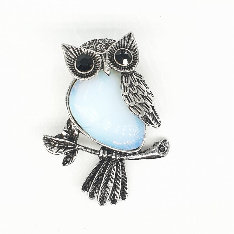 Opal Owl Pendant with Gemstone Eyes