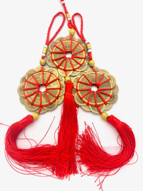 Feng Shui Chinese Lucky Coins with Red Tassel Set of 3