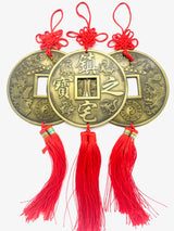 Feng Shui Coin Wall Hanging Dragon &amp; Phoenix with Red Tassel - Set of 3