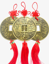 Feng Shui Coin Wall Hanging Dragon &amp; Phoenix with Red Tassel - Set of 3