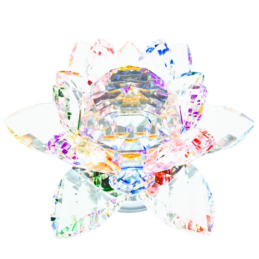 Mixed Crystal Lotus Ornament on Stand (Large)