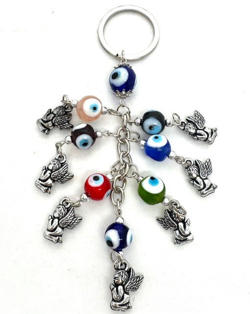 Gemengde Blauwe Boze Oog Sleutelhanger met Engel Set van 6