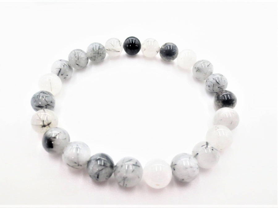 8mm Black Hair Quartz Gemstone Bracelet – Gift Box Included