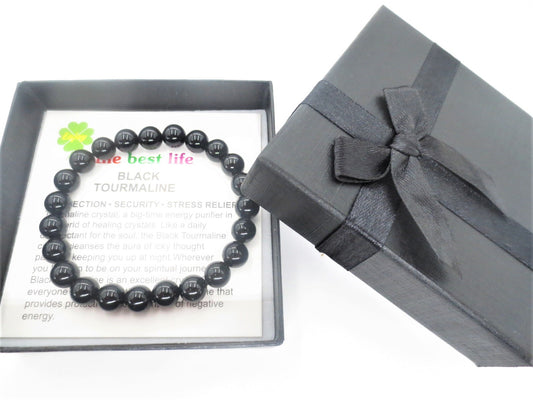 8mm Black Tourmaline Gemstone Bracelet – Gift Box Included