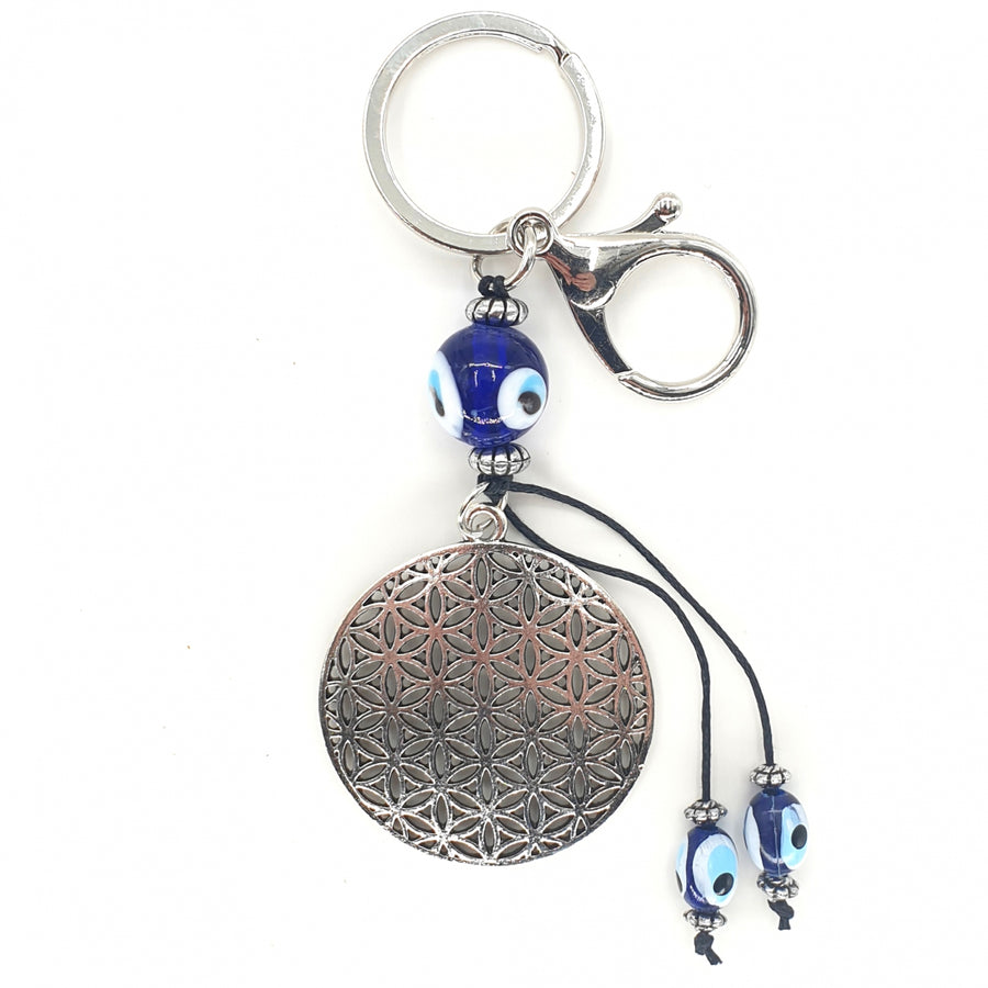 Blue Evil Eye Keychain Flower of Life Set of 6