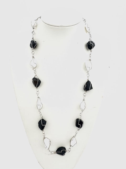Gepolijste Edelsteen Ketting Draadgewikkeld - Onyx &amp; Milky Quartz