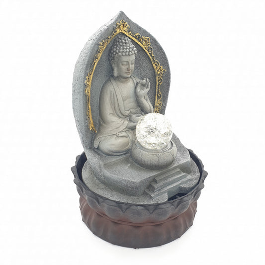 Meditation LED Lighting Buddha with Gold Fountain Small (16052)
