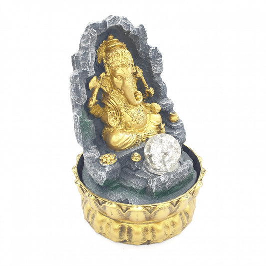 Meditation Led Lighting Ganesha in Wall Gold Fountain Small (16086)