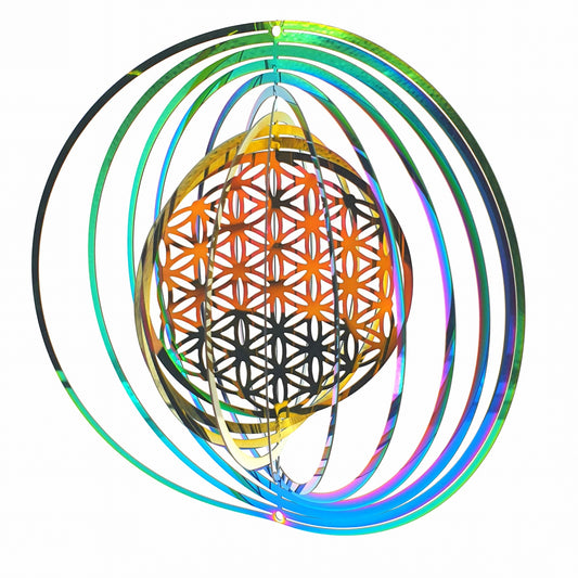 Wholesale - Medium Cosmo Wind Spinner Flower of Life - Rainbow