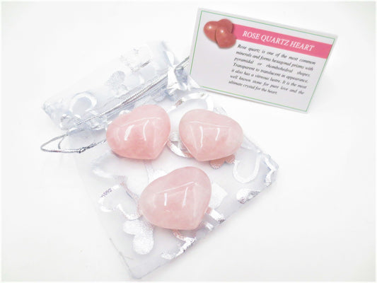 Gemstone Heart with Gift Bag - Rose Quartz (3pcs)