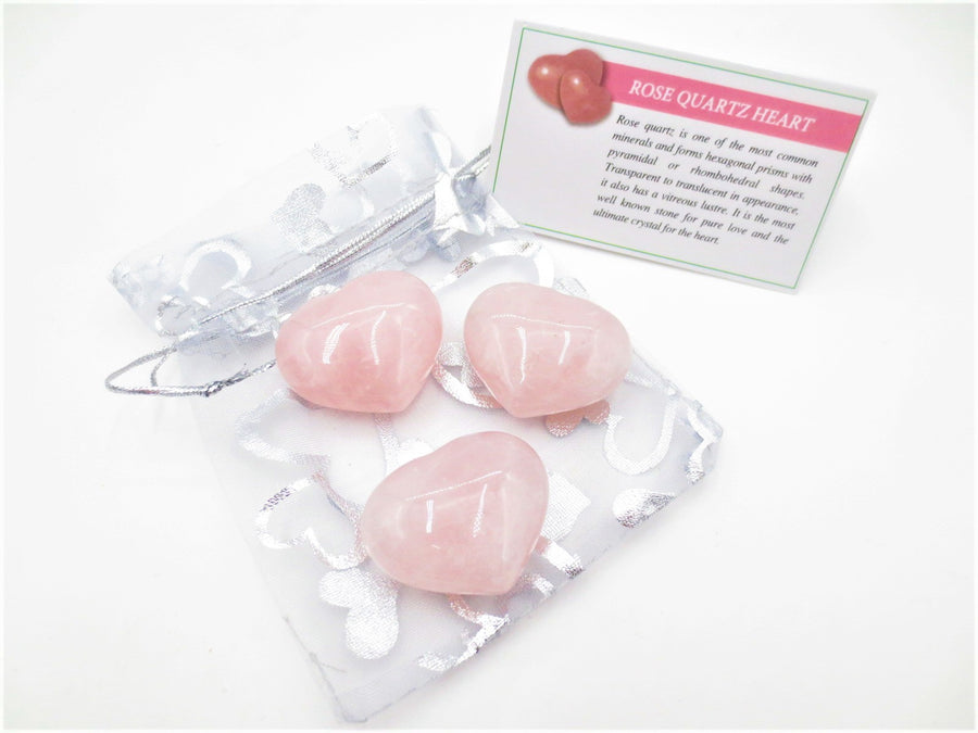 Gemstone Heart with Gift Bag - Rose Quartz (3pcs)