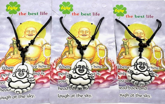 White Laughing Buddha Pendant Necklace