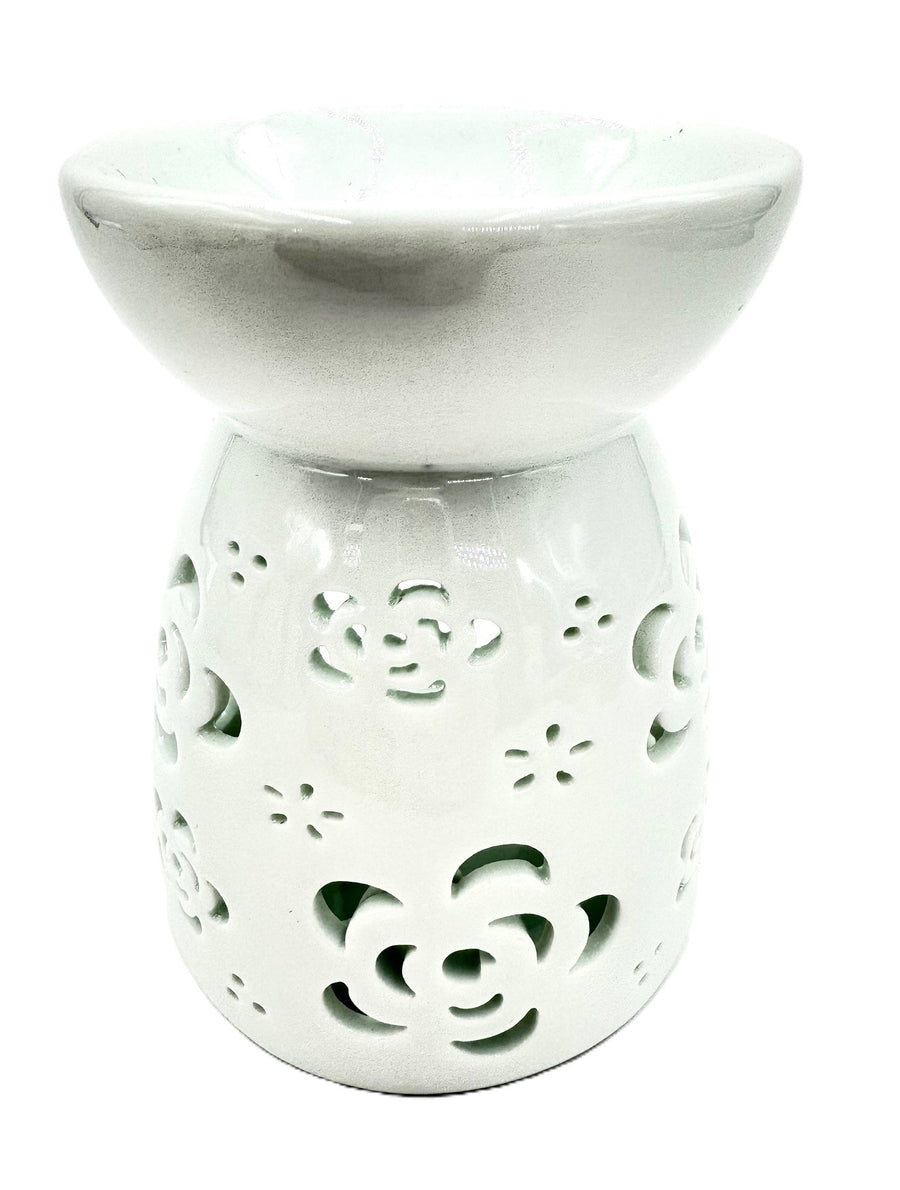 White Oil Burner with Rose Flowers 11.2 cm
