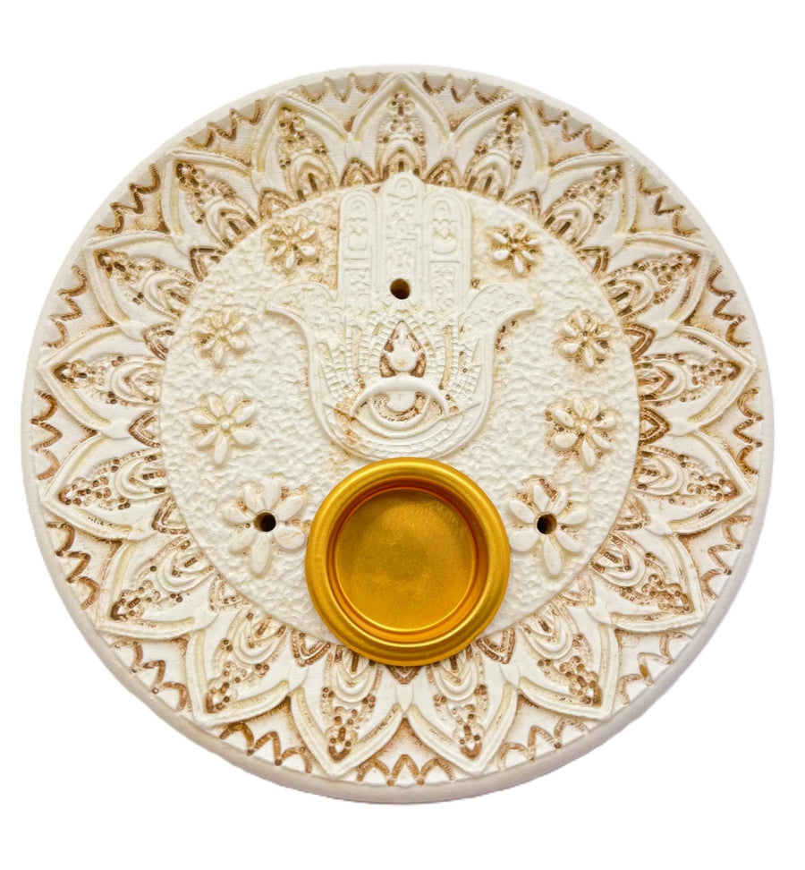 Witte Hamsa Hand Wierookhouder voor Stokjes &amp; Kegels