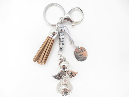 Lichtbruine "HAPPY" Angel Sleutelhanger met Tassel