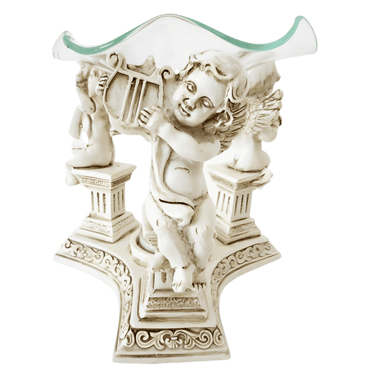 Resin Oil Burner with Three Angels on Pillars White 10.5 cm