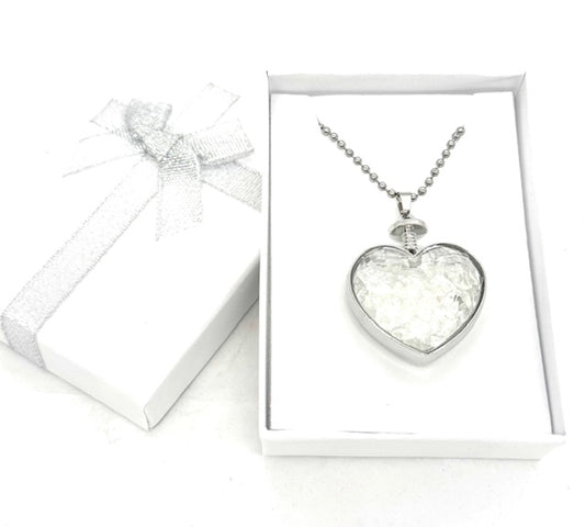 Heart-Shaped Rock Quartz Pendant Necklace with Gift Box