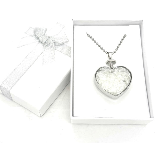 Heart-Shaped Rock Quartz Pendant Necklace with Gift Box