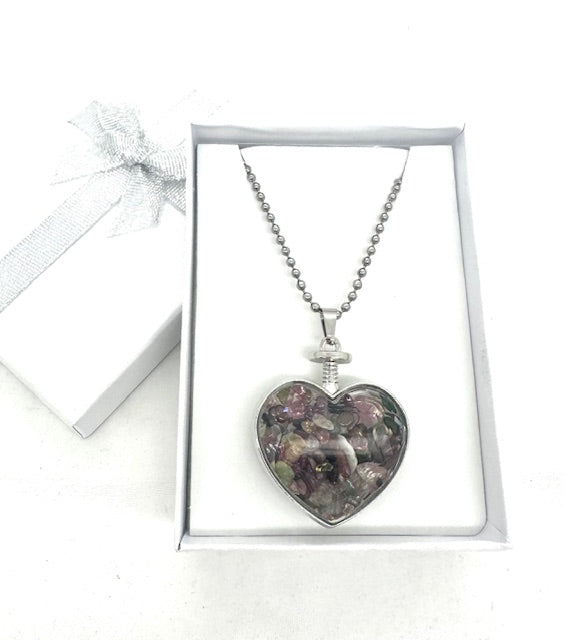 Heart-Shaped Mixed Quartz Pendant Necklace with Gift Box