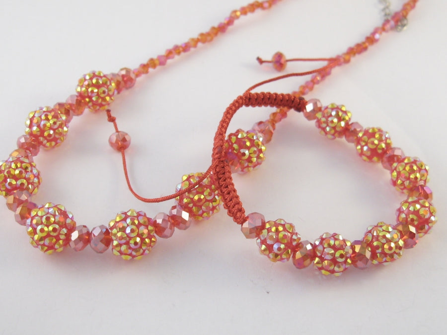 Imitatie Shamballa armband &amp; ketting set rood