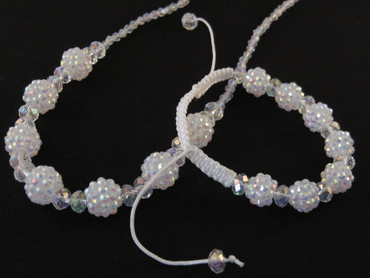 Imitatie Shamballa armband &amp; ketting set wit