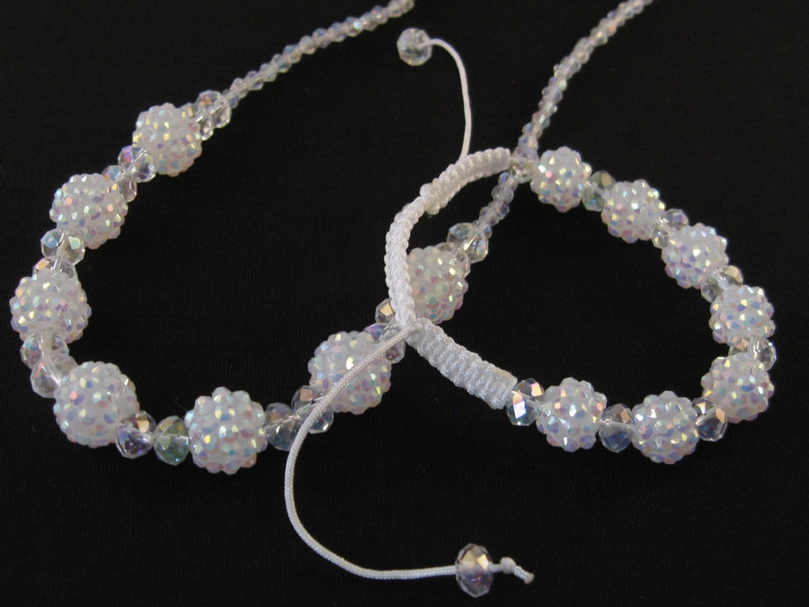 Imitatie Shamballa armband &amp; ketting set wit
