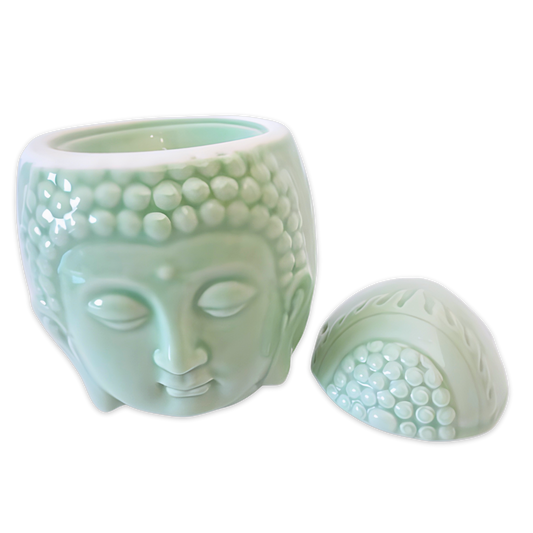 Keramische Boeddha-hoofd oliebrander jadegroen