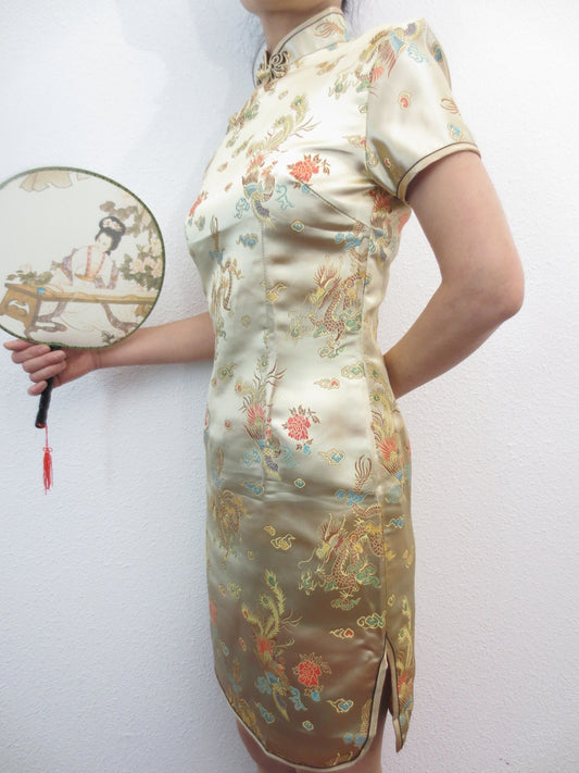 Korte jurk Draak/Phoenix goud maat 34