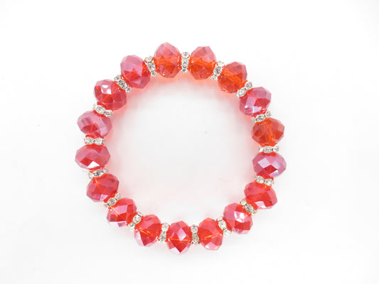 Elegant Red Crystal Beaded Bracelet with Diamonds