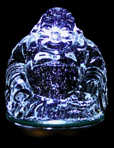 Crystal Glass Happy Buddha with Yuni Gold Ingot - 8.5 cm