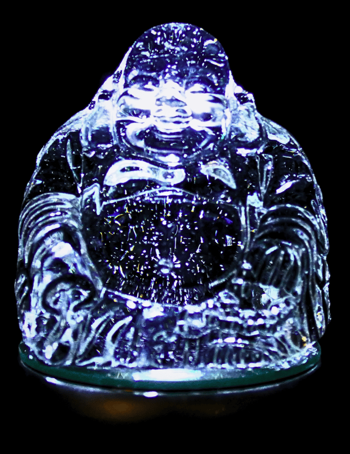 Crystal Glass Happy Buddha with Yuni Gold Ingot - 8.5 cm