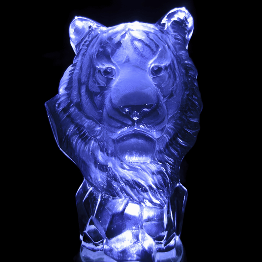 Crystal Glass Tiger Head Statue – 18.5 cm