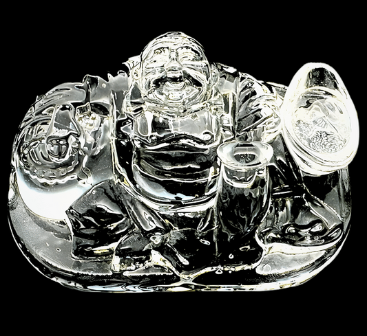 Crystal glass Chinese buddha with nugget of gold - 7.5cm