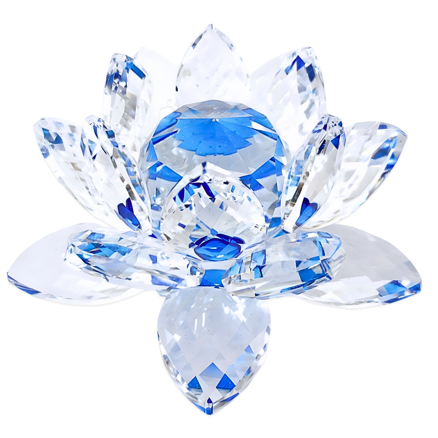 Crystal Lotus Flower Ornament Blue 10 cm (small)