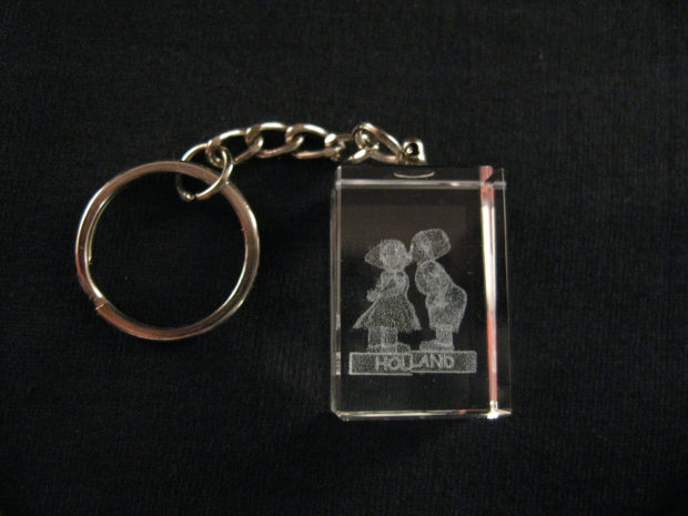 Crystal key hanger Boy and girl on wooden shoes