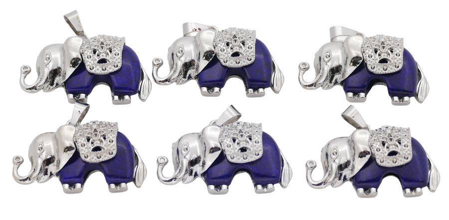 Lapis Lazuli Olifant Edelsteen Hangers (Set van 6 Stuks)
