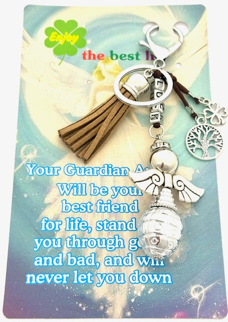 Lichtbruine "LUCK" Angel Sleutelhanger met Tassel