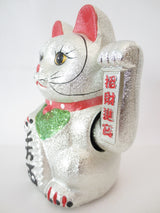 Lucky Glitter Cat Silver with Moveable Arm (Small)