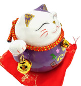 Lucky Cat Money Box on Cushion with 2 Bells (Purple)