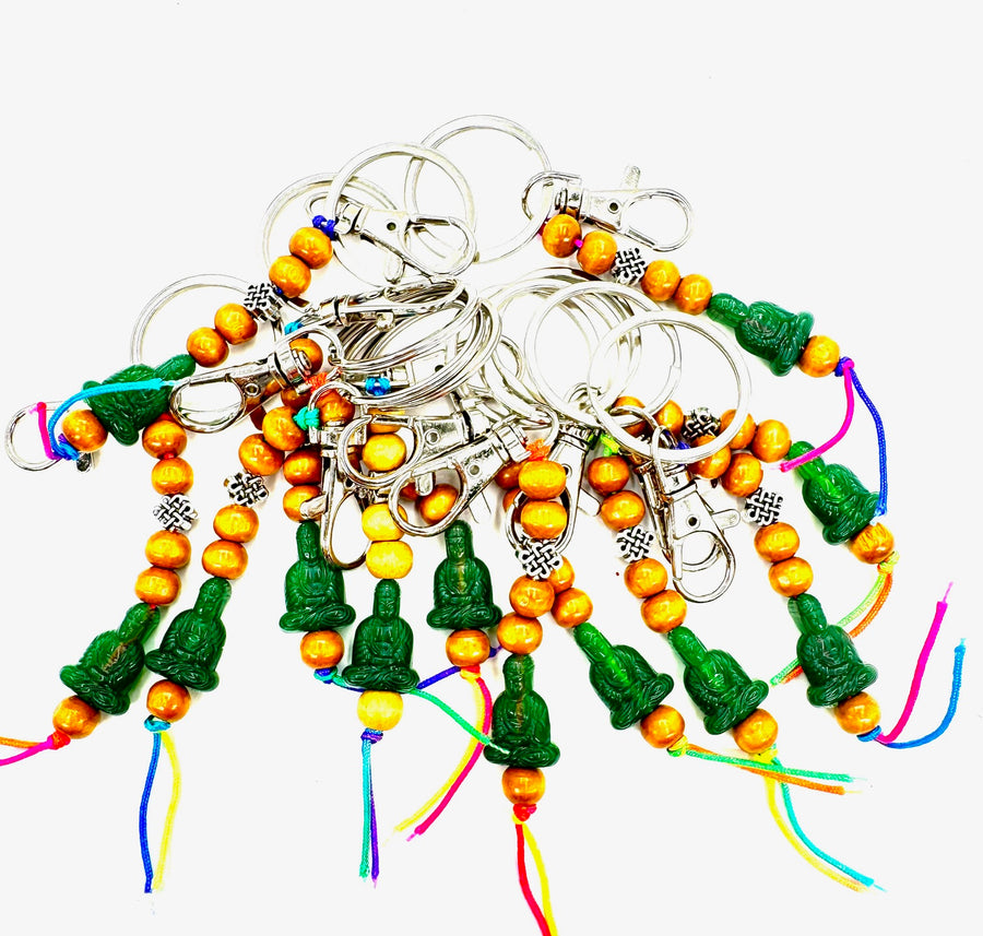 Lucky Meditation Buddha Keychains - Green 12 pcs