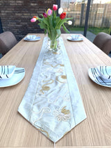 Elegant Embroidered Table Runner – Silver Decorative Table Cloth