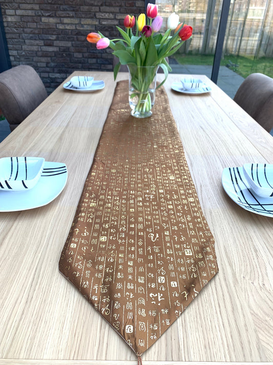 Elegant Embroidered Table Runner – Brown Decorative Table Cloth