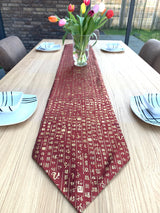 Elegant Embroidered Table Runner – Burgundy Decorative Table Cloth